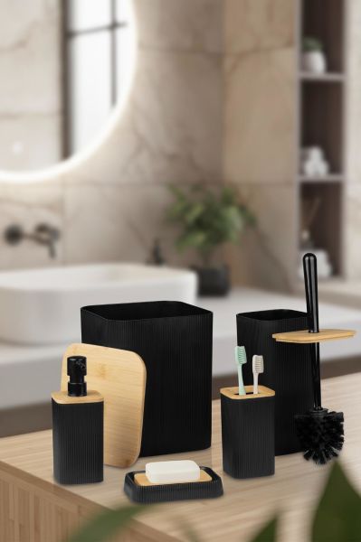 Okyanus Home Mina Siyah Bambu Kare 5'li Banyo Seti