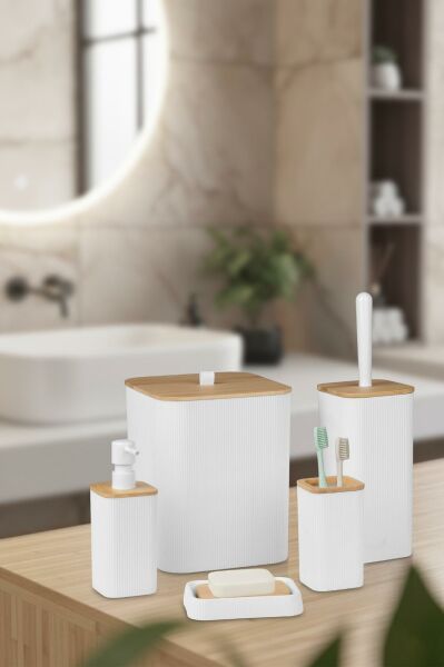 Okyanus Home Mina Beyaz Bambu Kare 5'li Banyo Seti