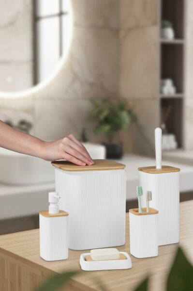 Okyanus Home Mina Beyaz Bambu Kare 5'li Banyo Seti