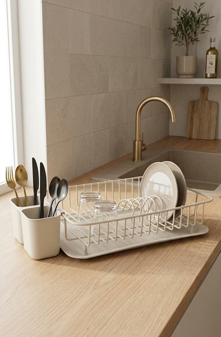 Okyanus Home Krem Rengi Tek Katlı Modern Tabaklık - Bulaşıklık