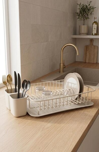 Okyanus Home Krem Rengi Tek Katlı Modern Tabaklık - Bulaşıklık