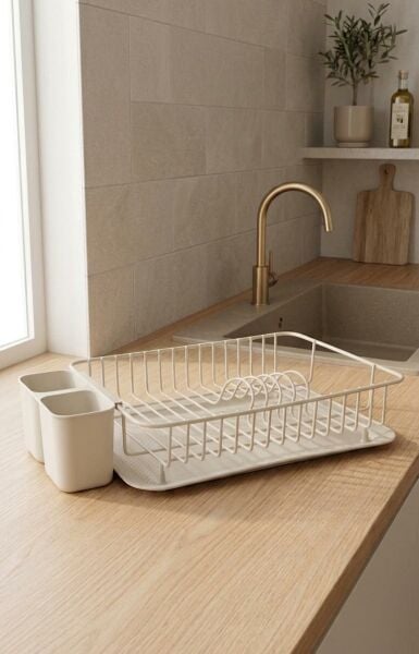 Okyanus Home Krem Rengi Tek Katlı Modern Tabaklık - Bulaşıklık