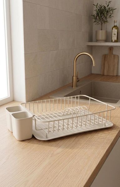 Okyanus Home Krem Rengi Tek Katlı Modern Tabaklık - Bulaşıklık