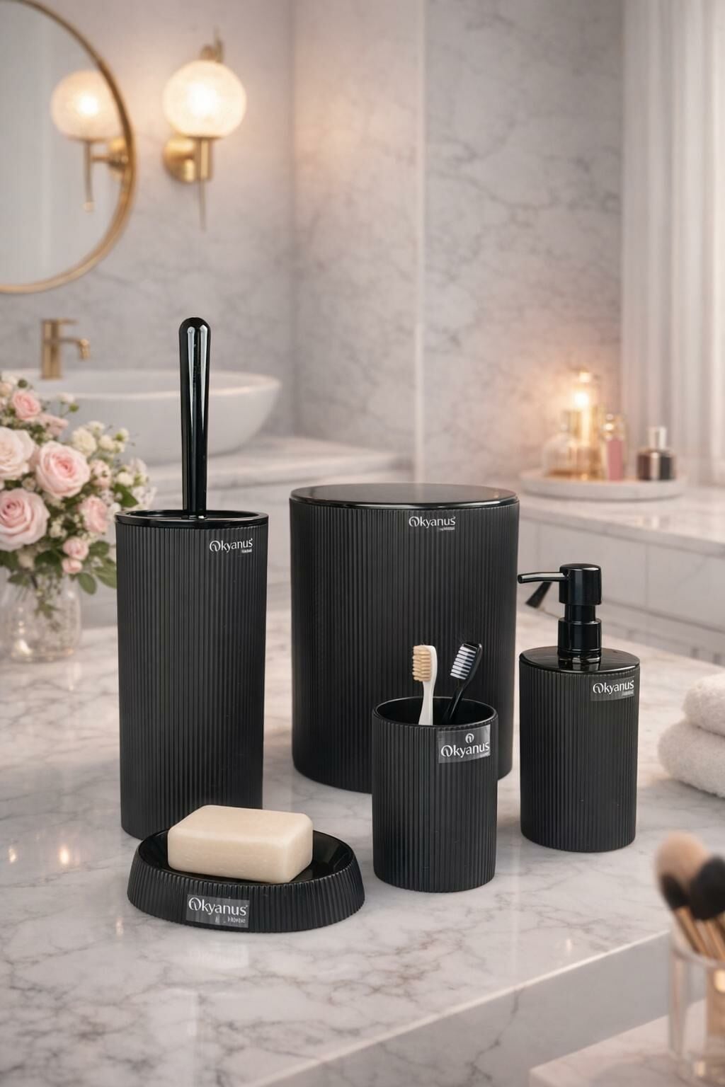 Okyanus Home Mina Siyah 5'li Banyo Seti