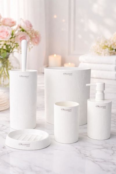 Okyanus Home Mina Beyaz 5'li Banyo Seti