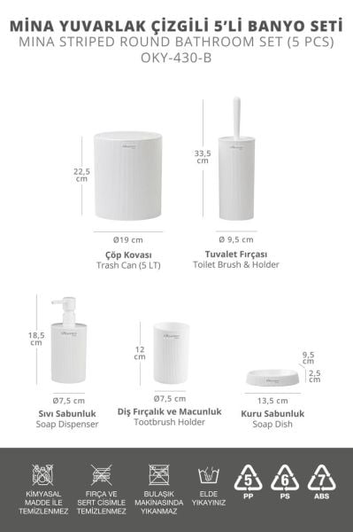 Okyanus Home Mina Beyaz 5'li Banyo Seti