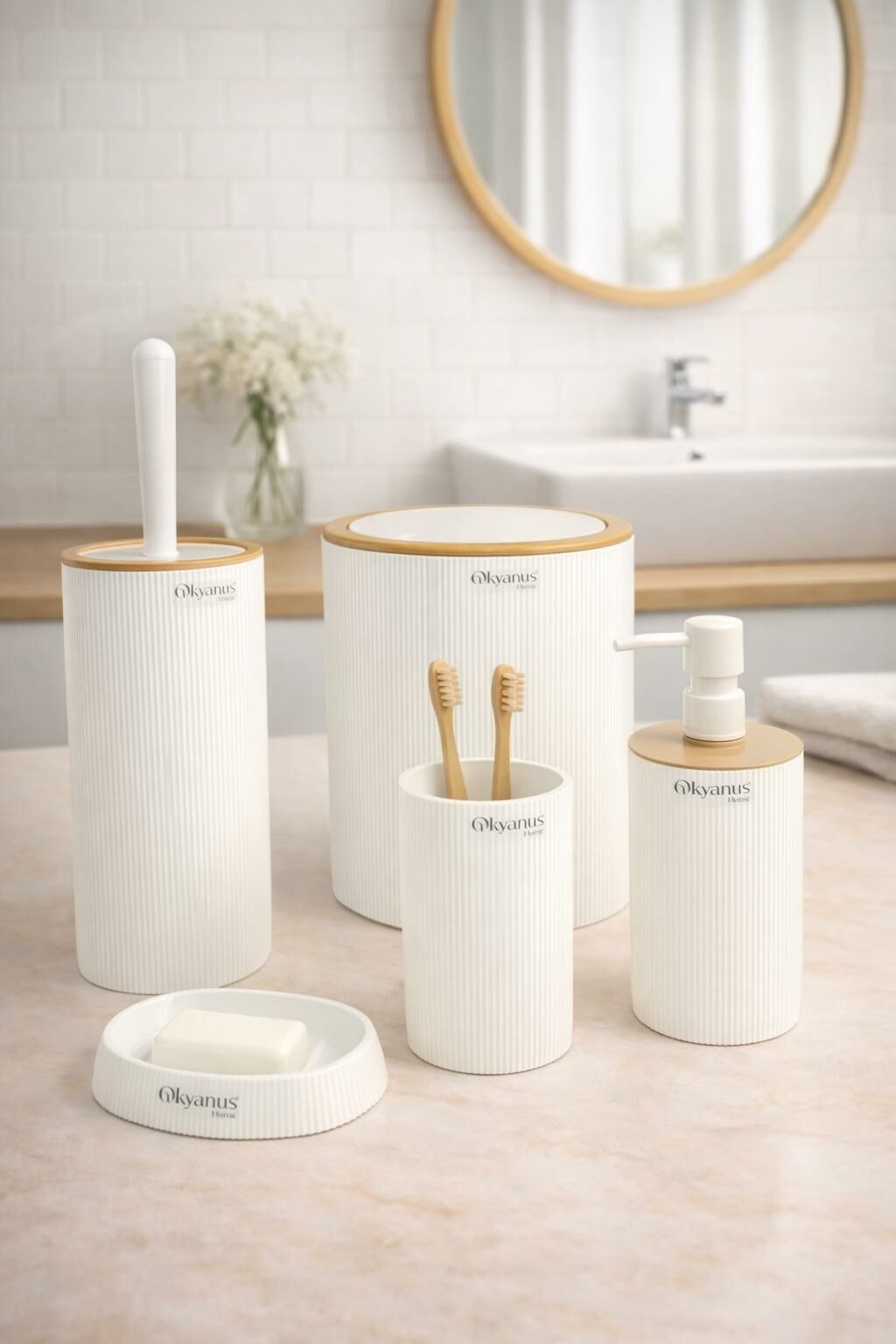 Okyanus Home Mina Beyaz Due 5'li Banyo Seti