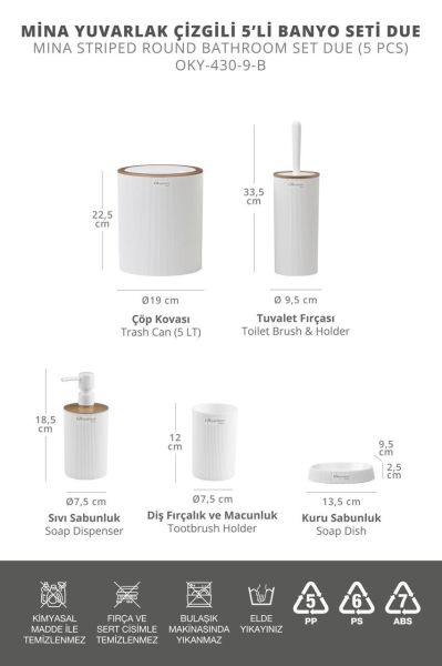 Okyanus Home Mina Beyaz Due 5'li Banyo Seti