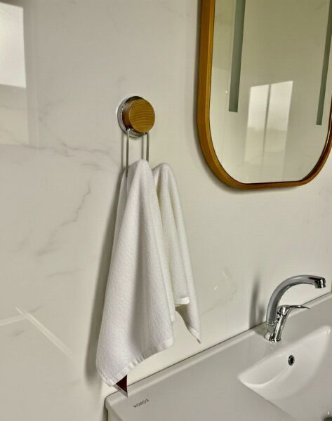 Okyanus Home Ahşap Desenli Magic Fix Sihirli Yapışkan Krom İkili Askı