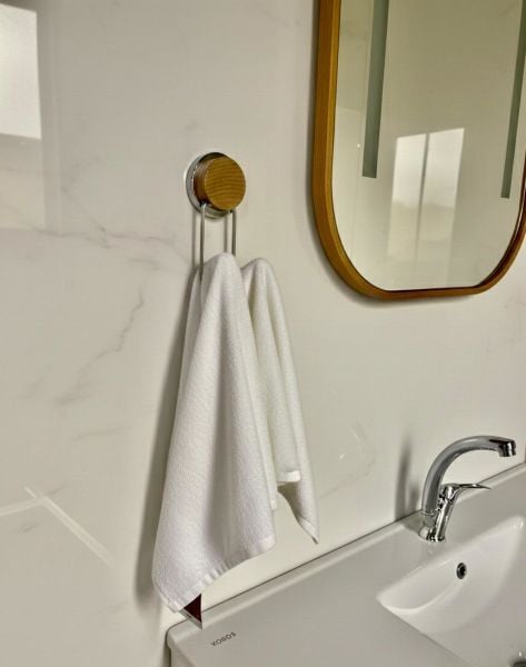 Okyanus Home Ahşap Desenli Magic Fix Sihirli Yapışkan Krom İkili Askı