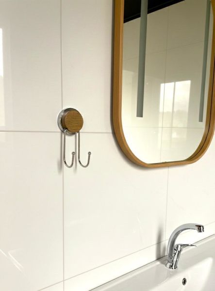 Okyanus Home Ahşap Desenli Magic Fix Sihirli Yapışkan Krom İkili Askı