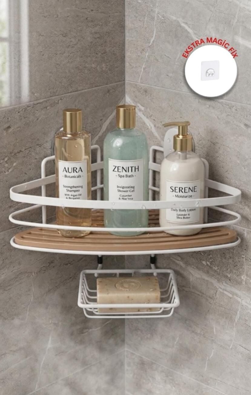 Okyanus Home Beyaz Due Tek Katlı Üçgen Şampuanlık & Sabunluk 21 cm