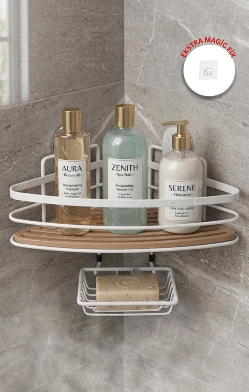 Okyanus Home Beyaz Due Tek Katlı Üçgen Şampuanlık & Sabunluk 21 cm