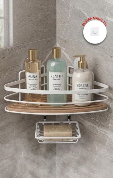 Okyanus Home Beyaz Due Tek Katlı Üçgen Şampuanlık & Sabunluk 21 cm