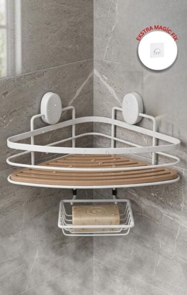 Okyanus Home Beyaz Due Tek Katlı Üçgen Şampuanlık & Sabunluk 21 cm