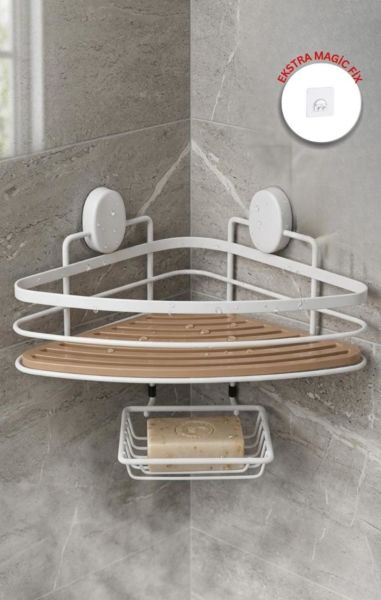 Okyanus Home Beyaz Due Tek Katlı Üçgen Şampuanlık & Sabunluk 21 cm