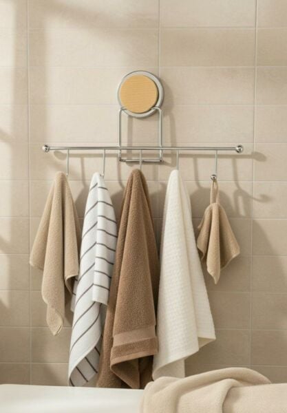 Okyanus Home Ahşap Desenli Magic Fix Sihirli Yapışkan Krom 5'li Askı