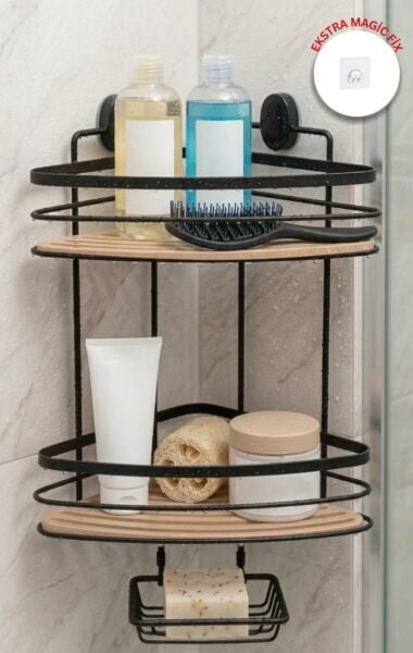 Okyanus Home Siyah Due İki Katlı Üçgen Şampuanlık & Sabunluk 21 cm