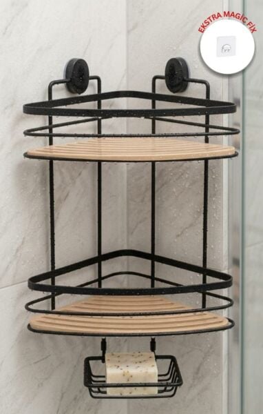 Okyanus Home Siyah Due İki Katlı Üçgen Şampuanlık & Sabunluk 21 cm