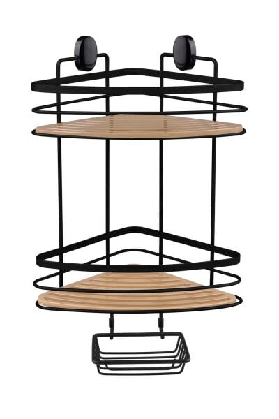 Okyanus Home Siyah Due İki Katlı Üçgen Şampuanlık & Sabunluk 21 cm