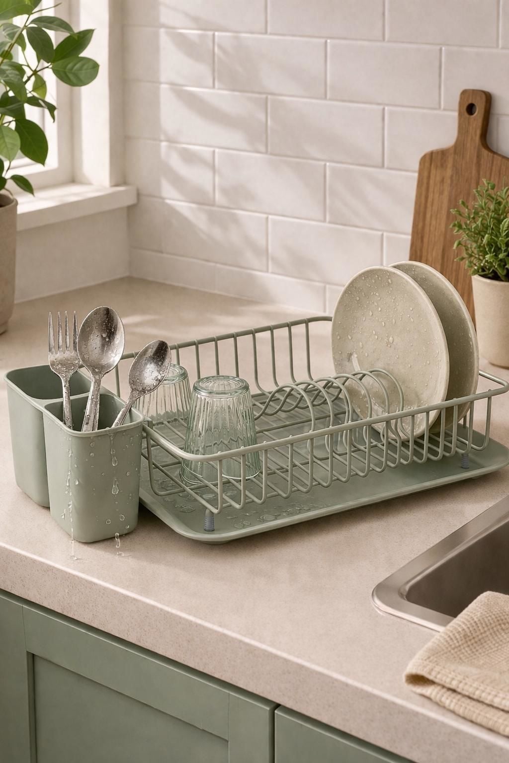 Okyanus Home Yeşil Tek Katlı Modern Tabaklık - Bulaşıklık