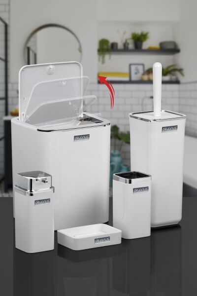 Okyanus Home Beyaz Kare Kromlu 5'li Banyo Seti