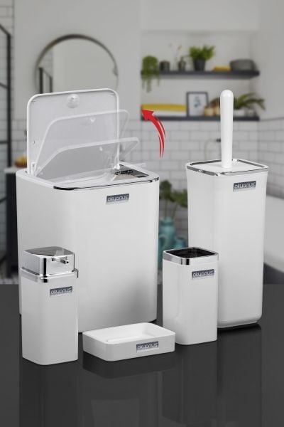 Okyanus Home Beyaz Kare Kromlu 5'li Banyo Seti