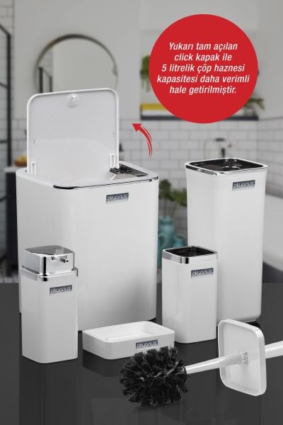 Okyanus Home Beyaz Kare Kromlu 5'li Banyo Seti