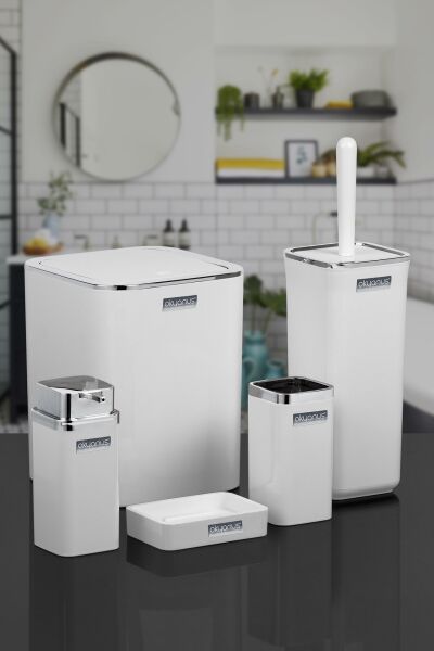 Okyanus Home Beyaz Kare Kromlu 5'li Banyo Seti