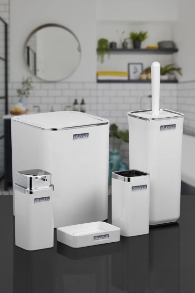 Okyanus Home Beyaz Kare Kromlu 5'li Banyo Seti