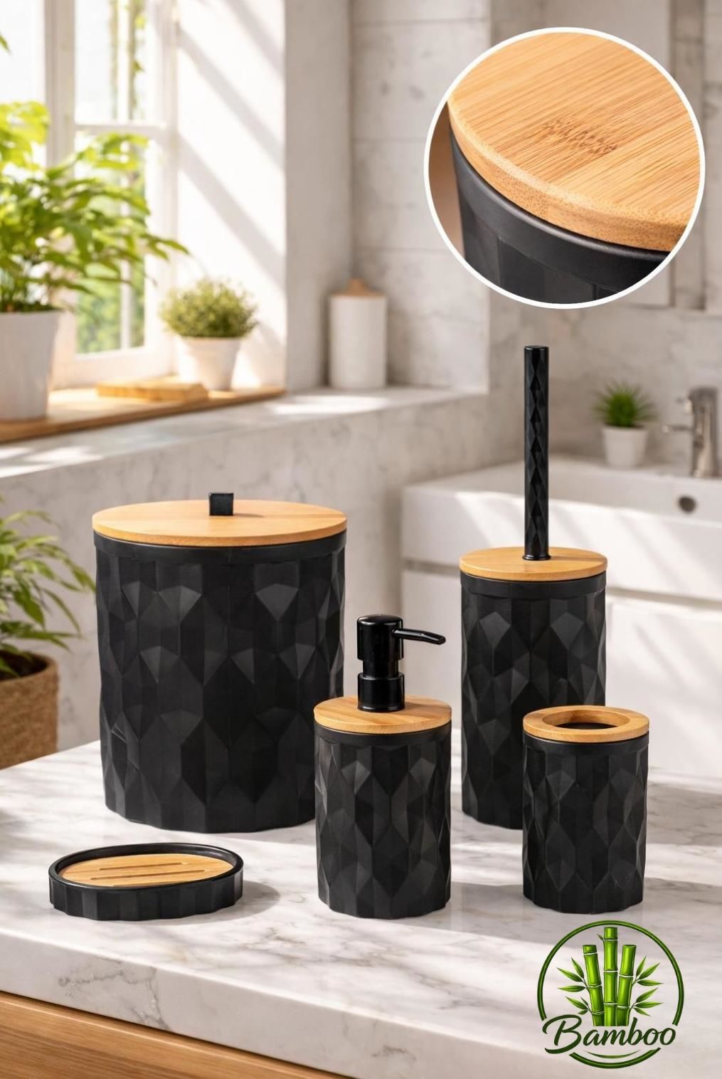 Okyanus Home Siyah Diamond Gerçek Bambu Banyo Seti