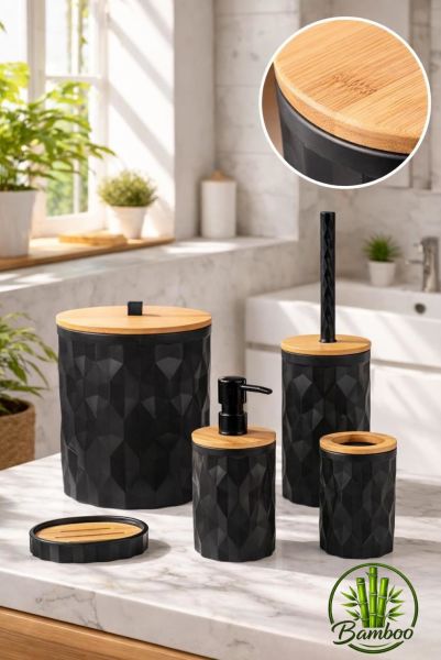 Okyanus Home Siyah Diamond Gerçek Bambu Banyo Seti