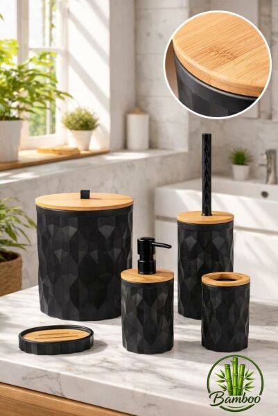 Okyanus Home Siyah Diamond Gerçek Bambu Banyo Seti