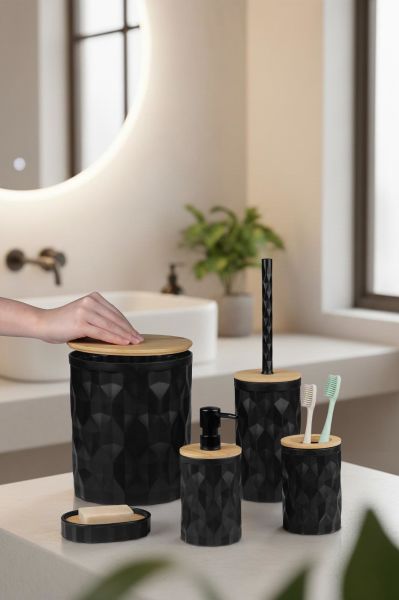 Okyanus Home Siyah Diamond Gerçek Bambu Banyo Seti