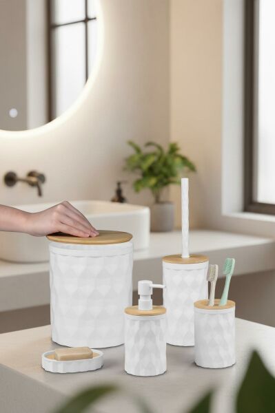 Okyanus Home Beyaz Diamond Gerçek Bambu Banyo Seti