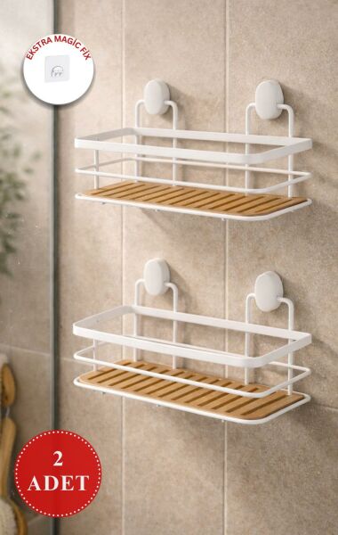 Okyanus Home Eko Magic Yapıştır&Vidala Beyaz Due 2 ADET Dikdörtgen Lamalı Maxi Şampuanlık 13 X 30 cm