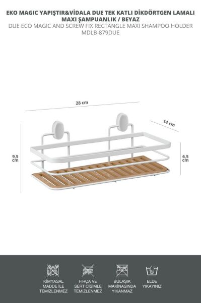 Okyanus Home Eko Magic Yapıştır&Vidala Beyaz Due 2 ADET Dikdörtgen Lamalı Maxi Şampuanlık 13 X 30 cm