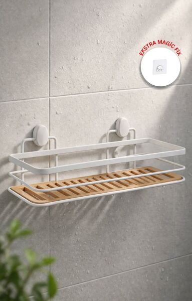 Okyanus Home Eko Magic Yapıştır&Vidala Beyaz Due Dikdörtgen Lamalı Maxi Şampuanlık  13 X 30 cm