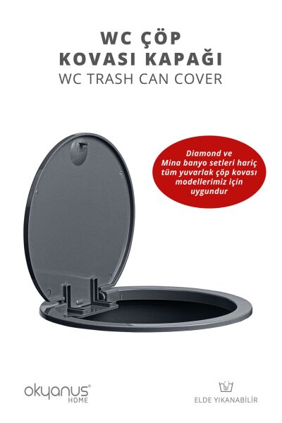 Okyanus Home Antrasit Yuvarlak Yedek Çöp Kovası Kapağı