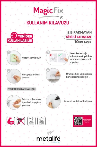 Okyanus Home Magic Fix Sihirli Yapışkan Kancalı Siyah Lamalı 2 Adet Dikdörtgen Banyo Rafı