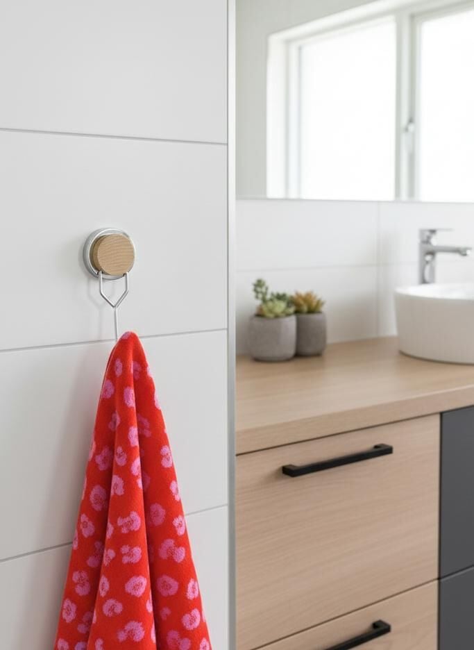 Okyanus Home Ahşap Desenli Magic Fix Sihirli Yapışkan Krom Tekli Askı