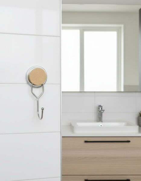 Okyanus Home Ahşap Desenli Magic Fix Sihirli Yapışkan Krom Tekli Askı