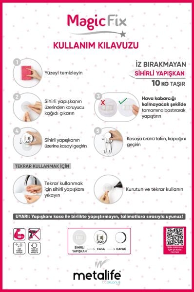 Okyanus Home Ahşap Desenli Magic Fix Sihirli Yapışkan Krom Tekli Askı