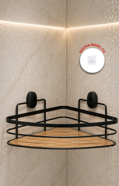 Okyanus Home Eko Magic Yapıştır&Vidala Due Tek Katlı Üçgen Lamalı Şampuanlık 21 cm / Siyah