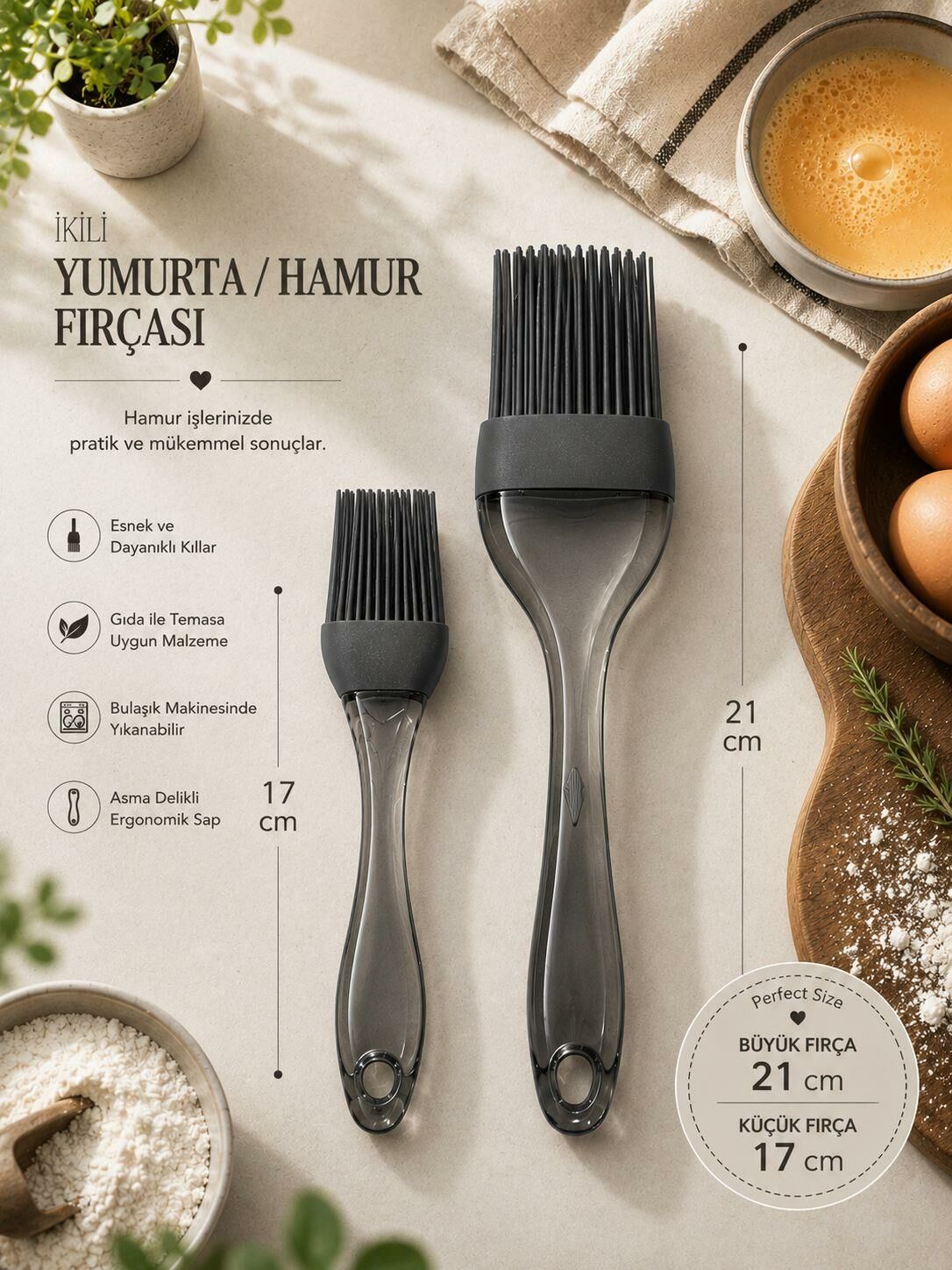 Okyanus Home 2 'li  Silikon Yumurta ve Sos Fırçası Antrasit