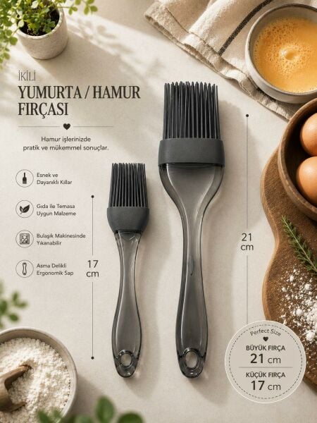 Okyanus Home 2 'li  Silikon Yumurta ve Sos Fırçası Antrasit