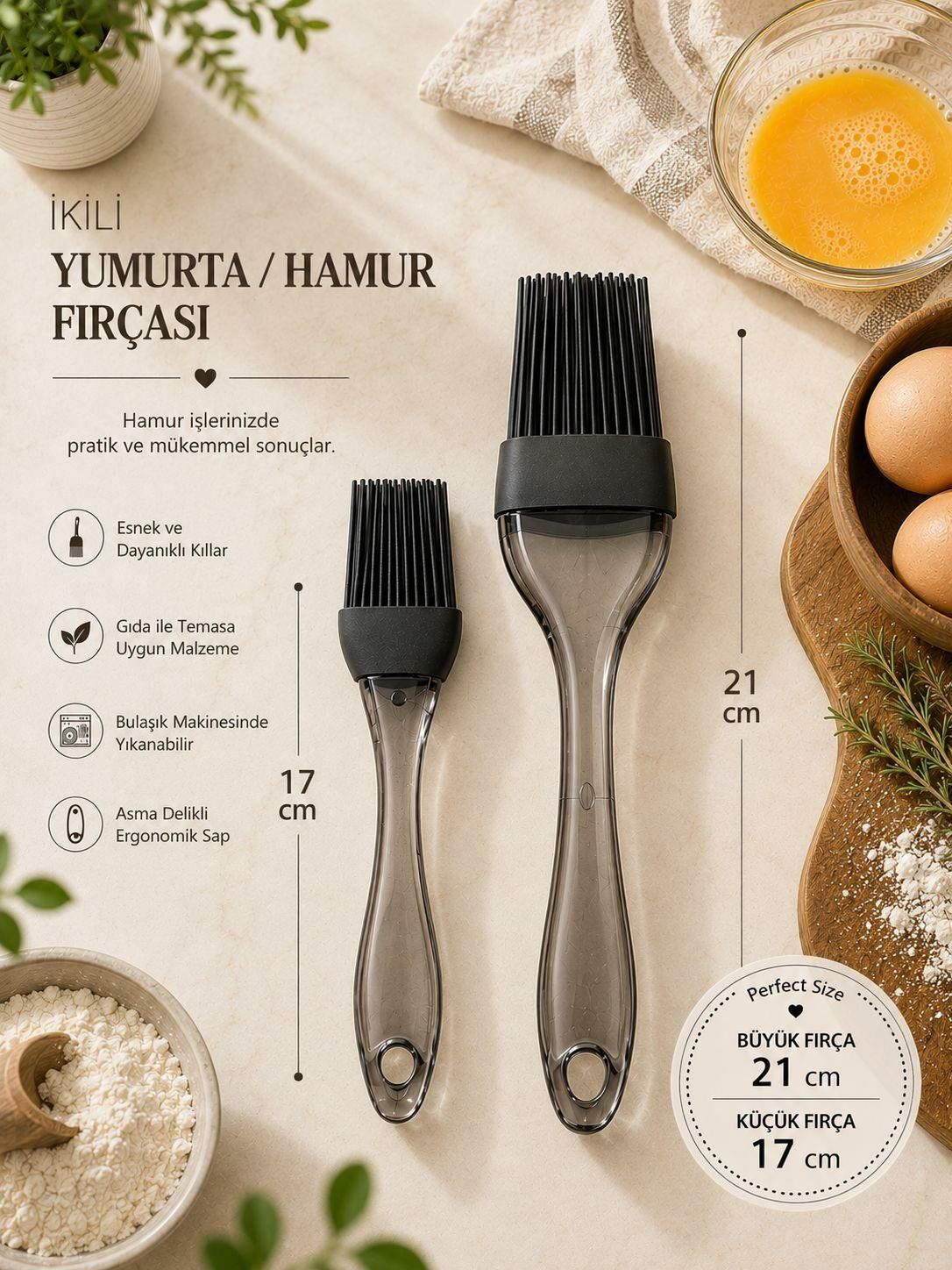 Okyanus Home 2 'li  Silikon Yumurta ve Sos Fırçası Siyah