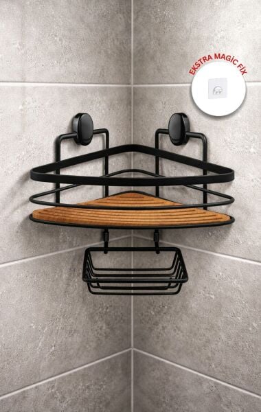 Okyanus Home Siyah Tek Katlı Üçgen Şampuanlık & Sabunluk 21 cm