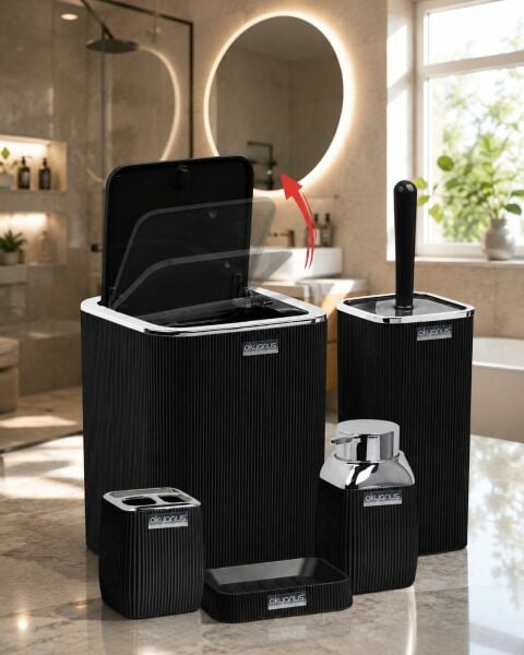 Okyanus Home Siyah Çizgili Krom 5'li Banyo Seti