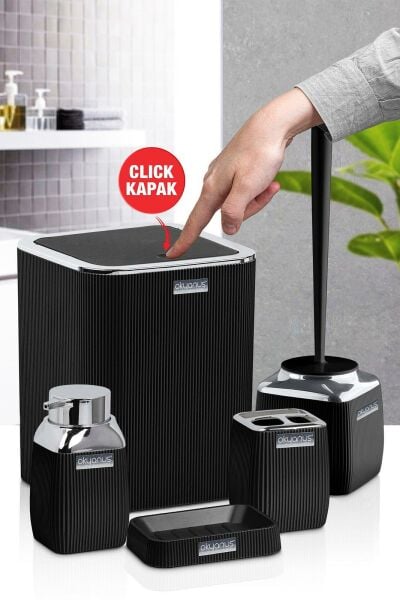 Okyanus Home Siyah Çizgili Krom 5'li Banyo Seti